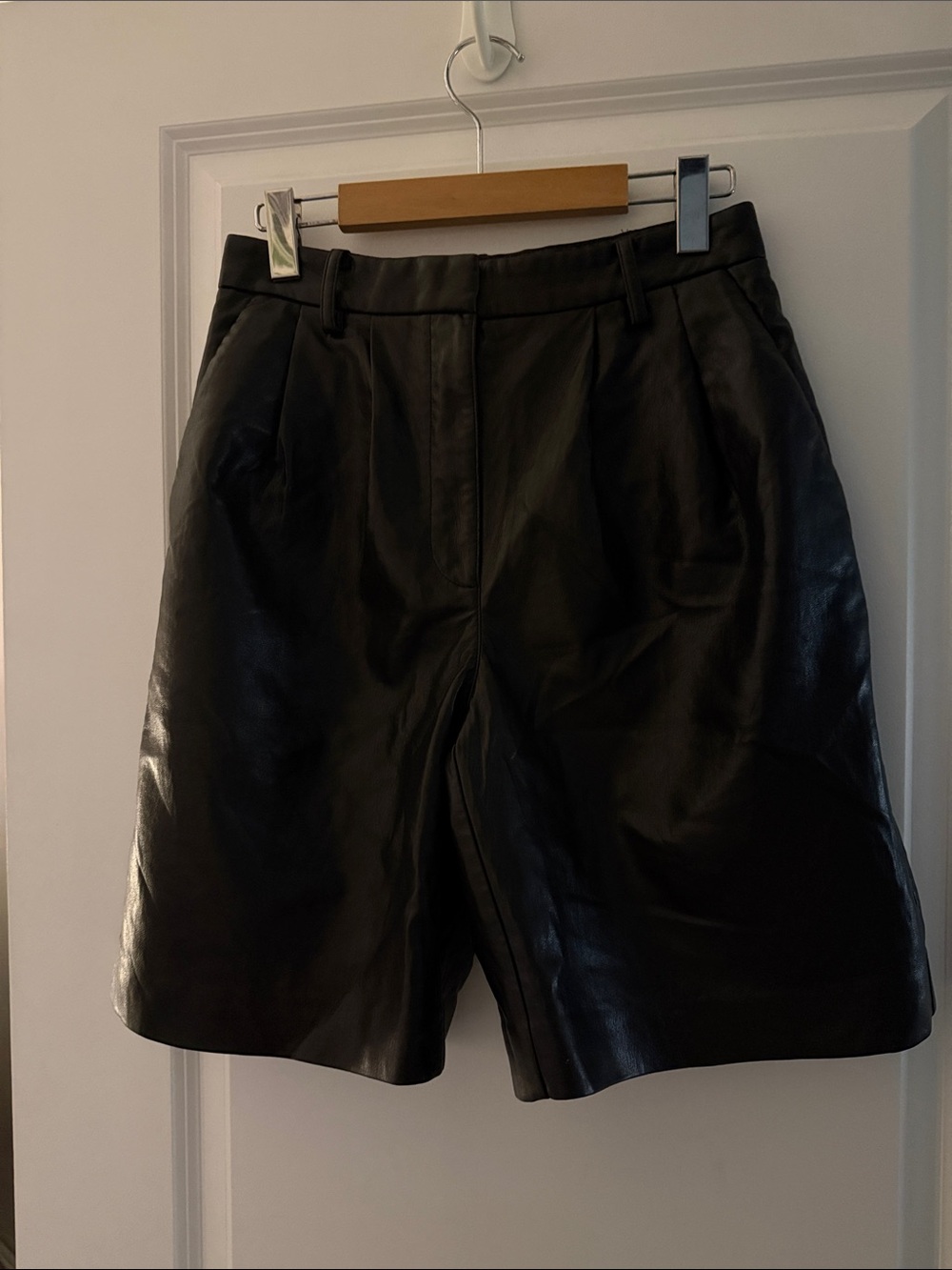 Wilfred Black Faux Leather Flat-Front Shorts
